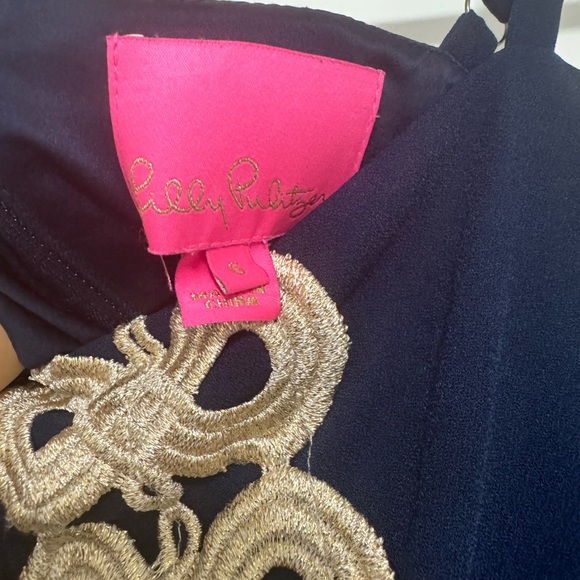 Lilly Pulitzer Nwot Sahar Navy/Gold Embroidered Accent Slip Strap Romper SIZE 6 - Picture 5 of 5